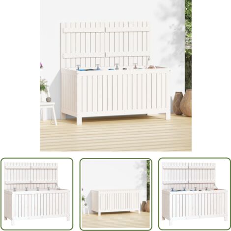 The Living Store Boîte de rangement de jardin Blanc 121x55x64 cm Bois de pin - Boîte De Rangement Jardin - Coffre De Jardin - Rangement Exterieur - Meuble De Jardin - Bois De Pin