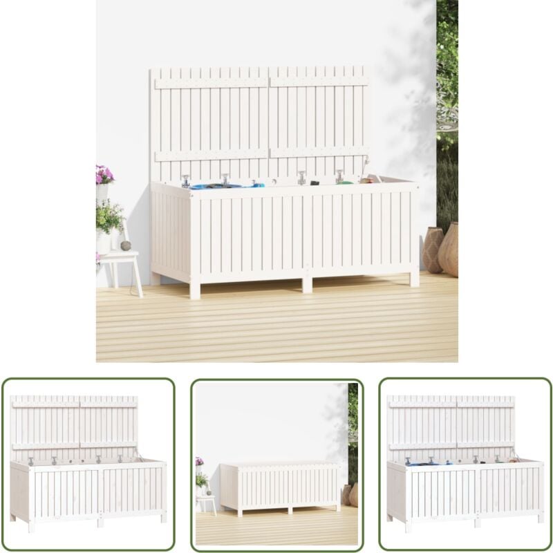 Boîte de rangement de jardin Blanc 147x68x64 cm Bois de pin - Boîte De Rangement Jardin - Coffre De Jardin - Rangement Exterieur - Meuble De Jardin