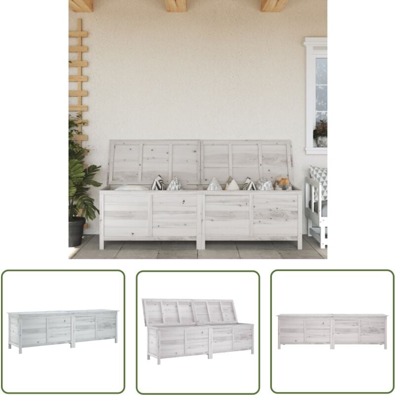 Boîte de rangement de jardin blanc bois massif de sapin - Boîte De Rangement Jardin - Coffre De Jardin - Rangement Extérieur - Meuble De Jardin