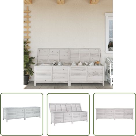 The Living Store Boîte de rangement de jardin blanc bois massif de sapin - Boîte De Rangement Jardin - Coffre De Jardin - Rangement Extérieur - Meuble De Jardin - Bois Massif
