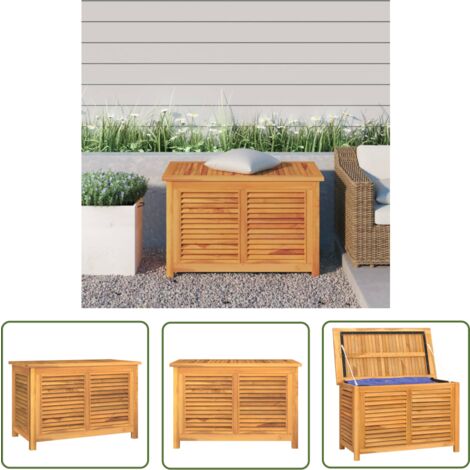 The Living Store Boîte de rangement de jardin et sac 90x50x58cm bois massif teck - Coffre De Jardin - Rangement Extérieur - Meuble De Jardin - Bois De Teck - Coffre À Outils