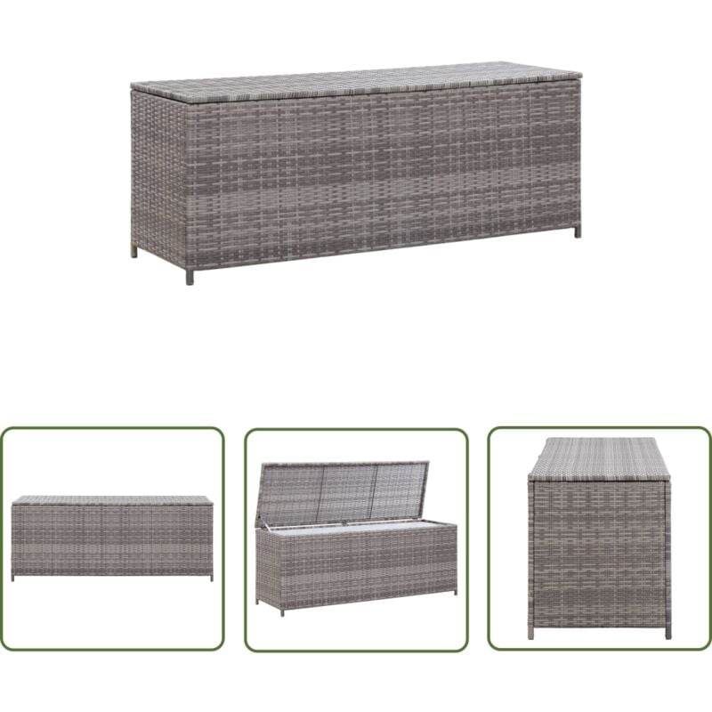 Boîte de rangement de jardin gris 120x50x60 cm résine tressée - Coffre De Jardin - Rangement Extérieur - Meuble De Jardin - Coffre De Rangement