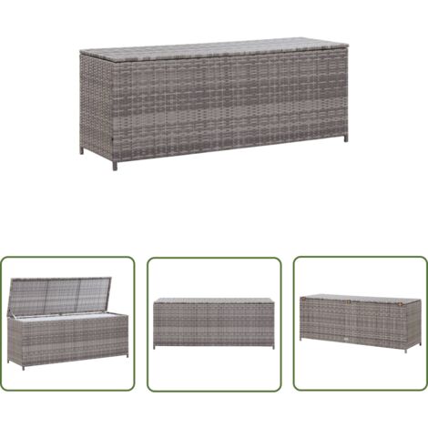 The Living Store Boîte de rangement de jardin gris 150x50x60 cm résine tressée - Boîte De Rangement Jardin - Coffre De Jardin - Rangement Extérieur - Mobilier De Jardin - Banc De Jardin
