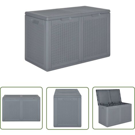 The Living Store Boîte de rangement de jardin gris PP rotin 180 L - Boîte De Rangement Jardin - Coffre De Jardin - Rangement Extérieur - Meuble De Jardin - Résiste Aux Intempéries
