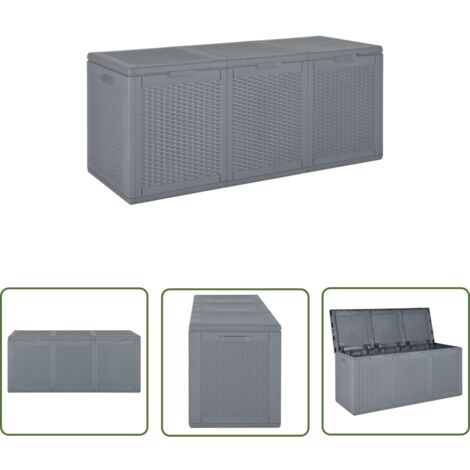 The Living Store Boîte de rangement de jardin gris PP rotin 270 L - Coffre De Jardin - Rangement Extérieur - Boîte De Rangement - Meuble De Jardin - Résiste Aux Intempéries