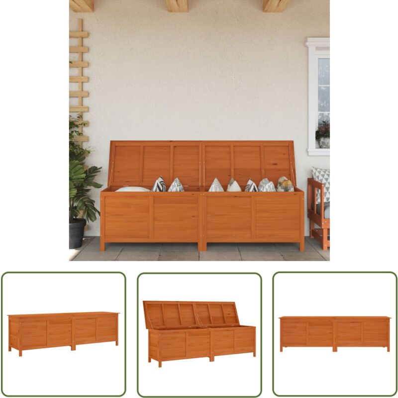 Boîte de rangement de jardin marron bois massif de sapin - Boîte De Rangement Jardin - Coffre De Jardin - Rangement Extérieur - Meuble De Jardin