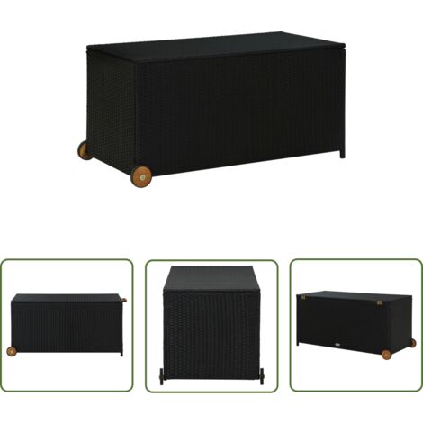 The Living Store Boîte de rangement de jardin noir 120x65x61 cm résine tressée - Coffre De Jardin - Rangement Extérieur - Boîte De Rangement - Meuble De Jardin - Résine Tressée