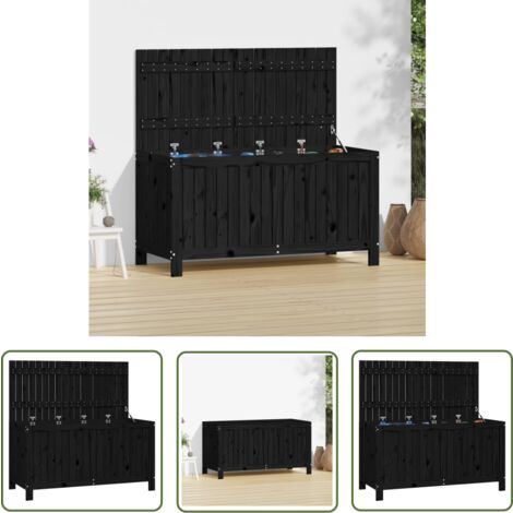 The Living Store Boîte de rangement de jardin Noir 121x55x64 cm Bois massif pin - Boîte De Rangement Jardin - Coffre De Jardin - Rangement Exterieur - Meuble De Jardin - Bois Massif