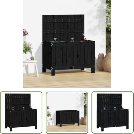 The Living Store Boîte de rangement de jardin Noir 76x42,5x54 cm Bois massif pin - Boîte De Rangement Jardin - Coffre De Jardin - Rangement Exterieur - Meuble De Jardin - Coffre Outil
