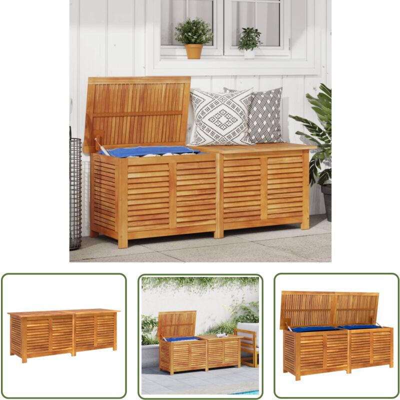 The Living Store Boîte de rangement de jardin persiennes 150x50x56cm bois acacia - Coffre De Jardin - Rangement Extérieur - Meuble De Jardin - Bois