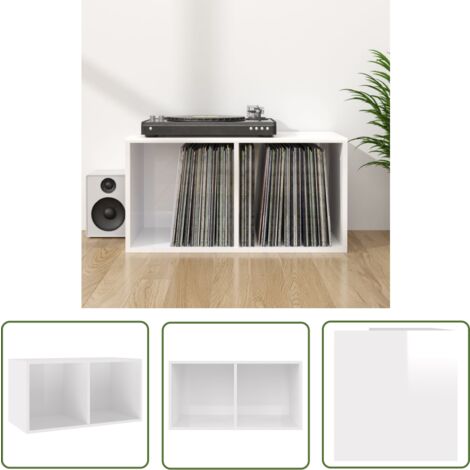 The Living Store Boîte de rangement de vinyles Blanc brillant 71x34x36 cm - Boîte De Rangement Vinyl - Meuble Rangement Disque Vinyle - Rangement Lp - Boitier Vinyle - Support Vinyle