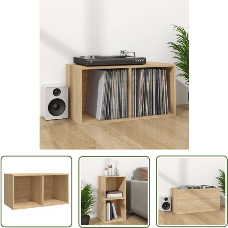 Boîte de rangement de vinyles Chêne sonoma 71x34x36 cm - Boîte De Rangement Vinyle - Rangement Disque Vinyle - Meuble Rangement Vinyl - Boîtier