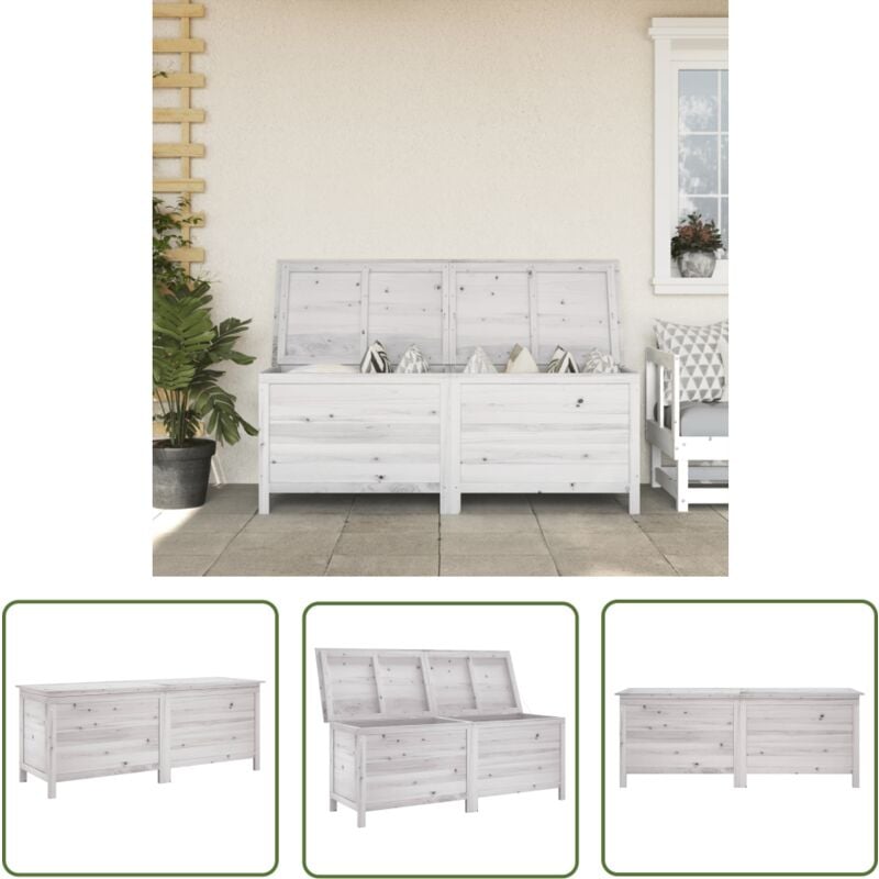 Boîte de rangement jardin blanc 150x50x56,5cm bois massif sapin - Boîte De Rangement Jardin - Coffre De Jardin - Rangement Extérieur - Meuble De