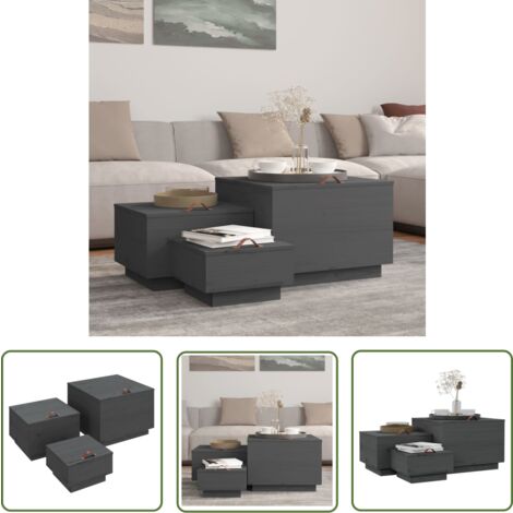 The Living Store Boîtes de rangement et couvercles 3 pcs Gris Bois massif de pin - Boîte De Rangement - Rangements - Meuble De Rangement - Bois Massif - Pin