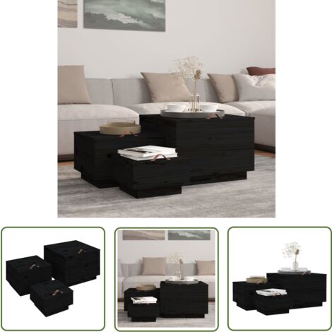 The Living Store Boîtes de rangement et couvercles 3 pcs Noir Bois massif de pin - Boîte De Rangement - Rangements - Meuble De Rangement - Bois Massif - Pin