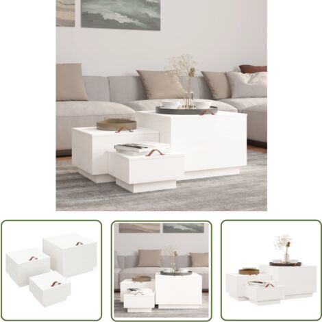 The Living Store Boîtes de rangement et couvercles 3pcs Blanc Bois massif de pin - Boîte De Rangement - Rangements - Meuble Rangement - Bois Massif - Pin
