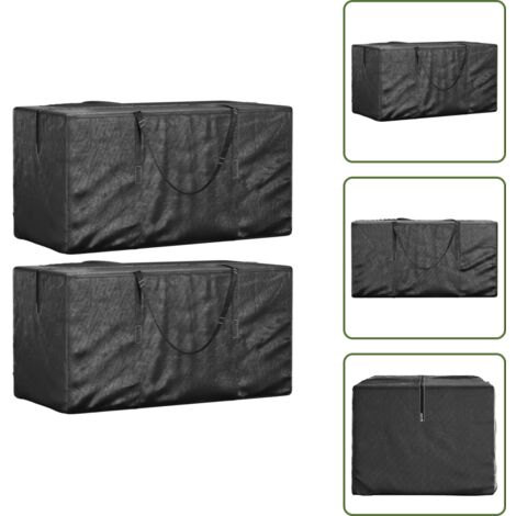 The Living Store Bolsas para cojines jardín 2 uds polietileno negro 150x75x75 cm - Fundas para cojines