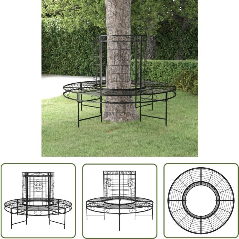 The Living Store - Banc circulaire tour d'arbre Ø137 cm Noir Acier - Banc De Jardin - Banc Tour D'arbre - Mobilier De Jardin - Jardin Design - Banc