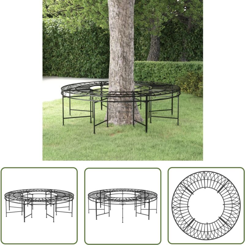 The Living Store Banc circulaire tour d'arbre Ø160 cm Noir Acier - Banc De Jardin - Banc Tour D'arbre - Mobilier De Jardin - Jardin Design - Fauteuil