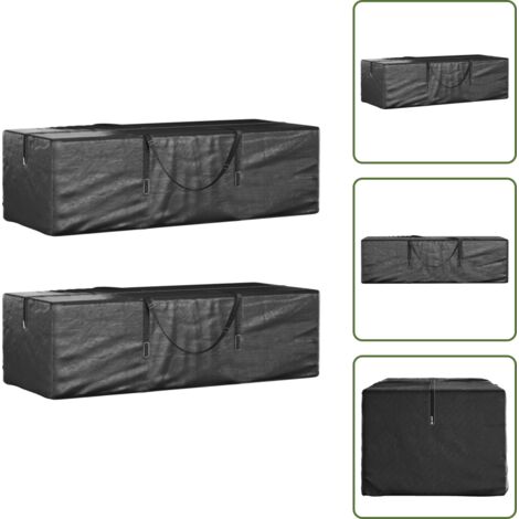 The Living Store Borse Porta Cuscini Giardino 2pz Nere 135x40x55 cm Polietilene - Cuscini da esterno