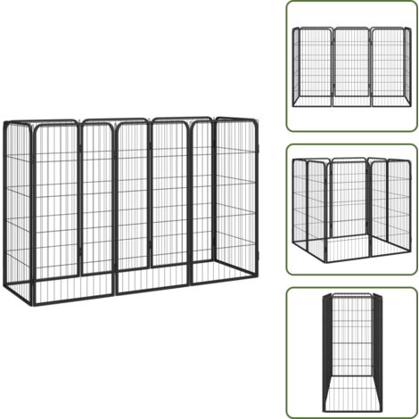 The Living Store Box Cani 8 Pannelli Nero 50x100 cm Acciaio Verniciato Polvere - Box per cani esterno