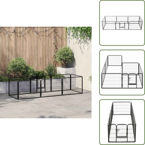 The Living Store Box per Cani con 8 Pannelli in Acciaio 60x80 cm Nero - Cani all'aperto
