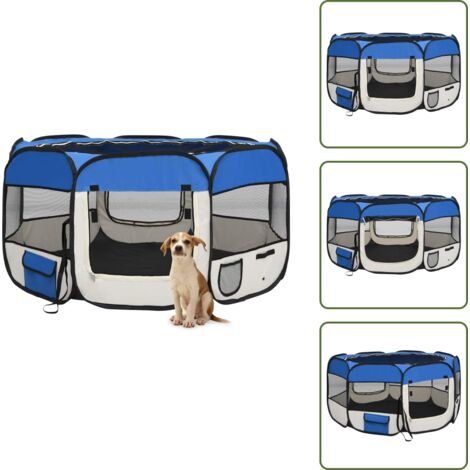 The Living Store Box per Cani Pieghevole con Borsa Trasporto Blu 125x125x61 cm - Box per cani