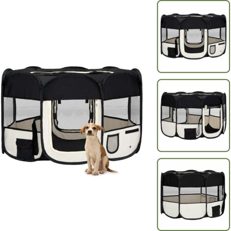 The Living Store Box per Cani Pieghevole con Borsa Trasporto Nero 125x125x61 cm - Gabbia per cani
