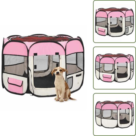 The Living Store Box per Cani Pieghevole con Borsa Trasporto Rosa 90x90x58 cm - Gabbia per cani