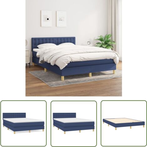 The Living Store Boxspringbett mit Matratze Blau 140x190 cm Stoff - Boxspringbett - Doppelbett - Schlafsystem - Bettrahmen - Matratze