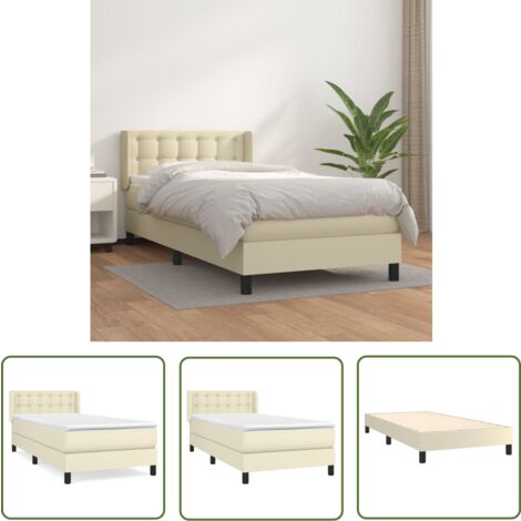 The Living Store Boxspringbett mit Matratze Creme 100x200 cm Kunstleder - Boxspringbett - Betten - Cremefarbenes Bett - Luxusbett - Gästebett