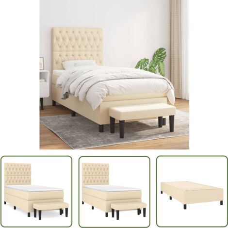 The Living Store Boxspringbett mit Matratze Creme 100x200 cm Stoff - Boxspringbett - Betten - Schlafräume - Cremefarbenes Bett - Doppelbett