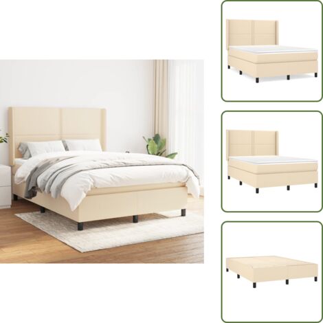 The Living Store Boxspringbett mit Matratze Creme 140x190 cm Stoff - Boxspringbett - Doppelbett - Cremefarbenes Bett - Bettenrahmen - Lattenrost