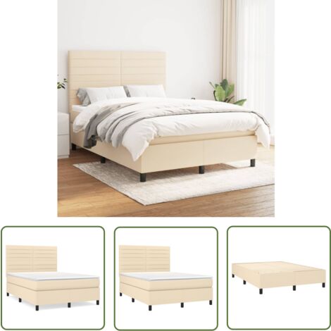 The Living Store Boxspringbett mit Matratze Creme 140x200 cm Stoff - Boxspringbett - Betten - Schlafräume - Cremefarbenes Bett - Doppelbett