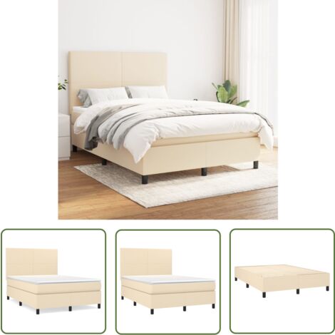 The Living Store Boxspringbett mit Matratze Creme 140x200 cm Stoff - Boxspringbett - Doppelbett - Cremefarbenes Bett - Betten Mit Kopfteil - Federkernmatratze