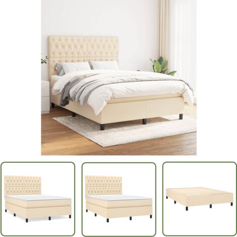 The Living Store Boxspringbett mit Matratze Creme 140x200 cm Stoff - Boxspringbett - Doppelbett - Cremefarbenes Bett - Bettrahmen - Matratze