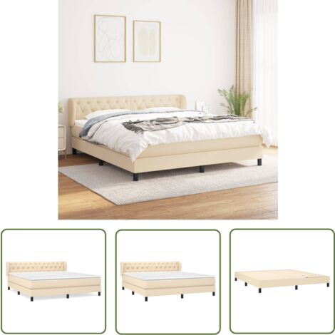 The Living Store Boxspringbett mit Matratze Creme 160x200 cm Stoff - Boxspringbett - Doppelbett - Cremefarbenes Bett - Bettenrahmen - Lattenrost