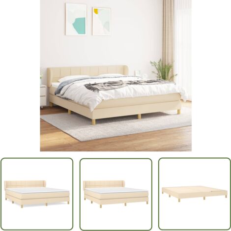 The Living Store Boxspringbett mit Matratze Creme 160x200 cm Stoff - Boxspringbett - Doppelbett - Cremefarbenes Bett - Bettenrahmen - Lattenrost
