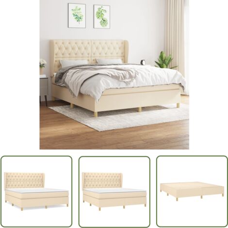 The Living Store Boxspringbett mit Matratze Creme 160x200 cm Stoff - Boxspringbett - Doppelbett - Cremefarbenes Bett - Bettenrahmen - Lattenrost