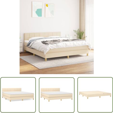 The Living Store Boxspringbett mit Matratze Creme 160x200 cm Stoff - Boxspringbett - Doppelbett - Cremefarbenes Bett - Bettenrahmen - Matratze