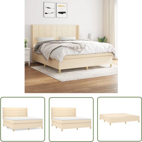 The Living Store Boxspringbett mit Matratze Creme 160x200 cm Stoff - Boxspringbett - Doppelbett - Cremefarbenes Bett - Bettrahmen - Lattenrost