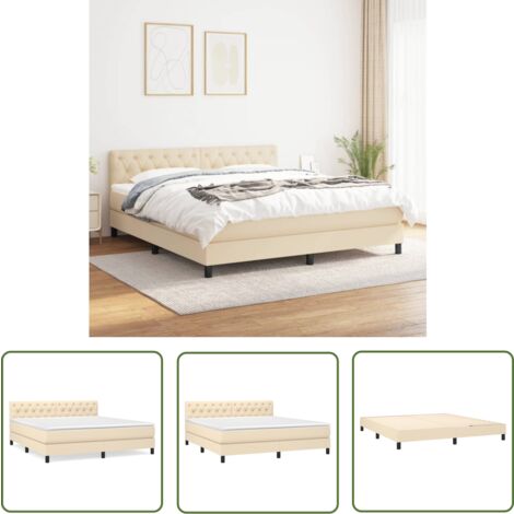 The Living Store Boxspringbett mit Matratze Creme 160x200 cm Stoff - Boxspringbett - Doppelbett - Cremefarbenes Bett - Bettrahmen - Matratze