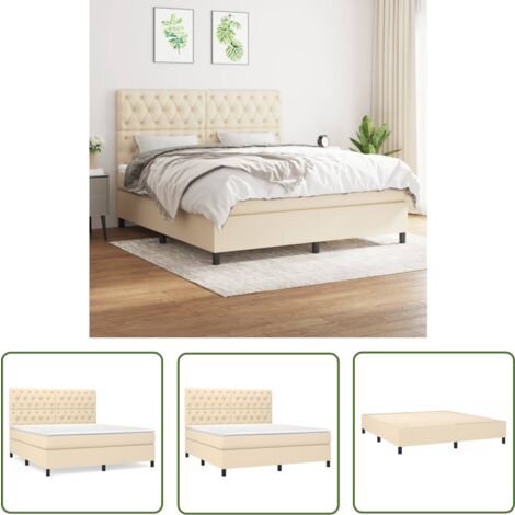 The Living Store Boxspringbett mit Matratze Creme 160x200 cm Stoff - Boxspringbett - Doppelbett - Cremefarbenes Bett - Bettrahmen - Matratze