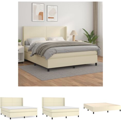 The Living Store Boxspringbett mit Matratze Creme 180x200 cm Kunstleder - Betten & Bettgestelle