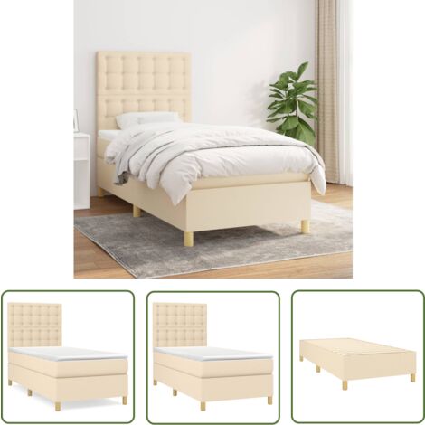 The Living Store Boxspringbett mit Matratze Creme 90x190 cm Stoff - Boxspringbett - Betten - Schlafräume - Cremefarbenes Bett - Doppelbett
