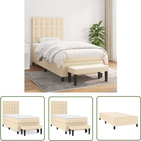The Living Store Boxspringbett mit Matratze Creme 90x190 cm Stoff - Boxspringbett - Betten - Schlafräume - Cremefarbenes Bett - Doppelbett