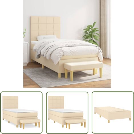 The Living Store Boxspringbett mit Matratze Creme 90x200 cm Stoff - Boxspringbett - Betten - Schlafräume - Cremefarbenes Bett - Doppelbett