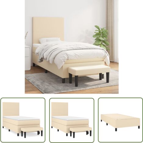The Living Store Boxspringbett mit Matratze Creme 90x200 cm Stoff - Boxspringbett - Doppelbett - Bettenrahmen - Cremefarbenes Bett - Bett Mit Matratze