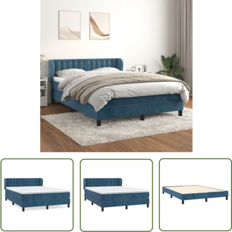 The Living Store Boxspringbett mit Matratze Dunkelblau 140x200 cm Samt - Samtbett - Boxspringbett - Doppelbett - Bettauflage - Matratze