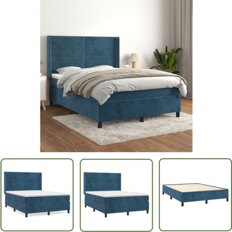 The Living Store Boxspringbett mit Matratze Dunkelblau 140x200 cm Samt - Samtbett - Boxspringbett - Doppelbett - Bettenrahmen - Luxusbett